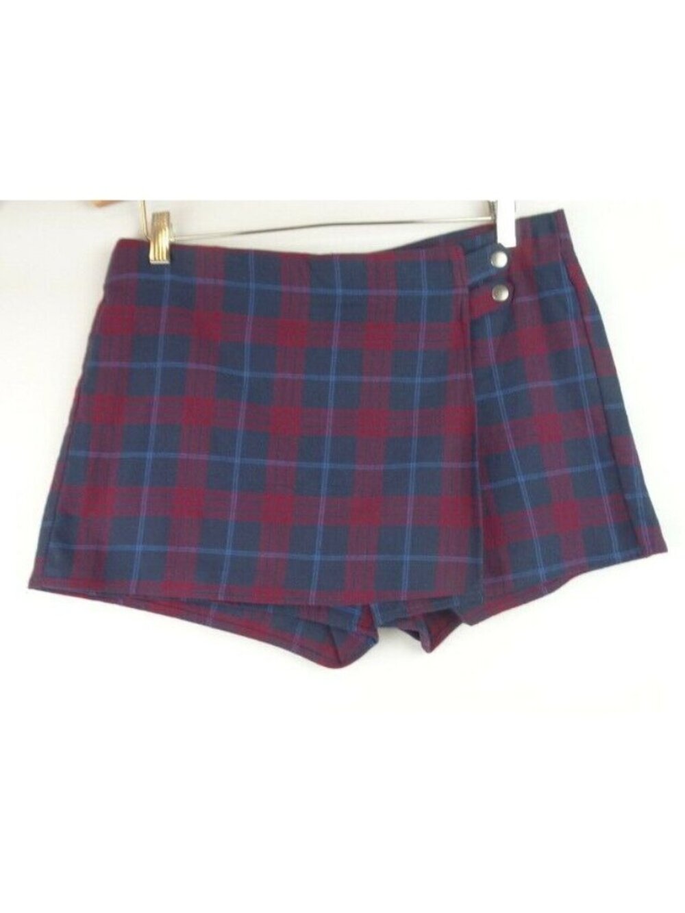 BeBop Skort Juniors Size 11 Burgundy Blue Plaid Skirt Shorts 90s Y2K